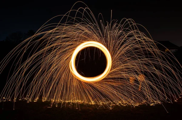 Spinning Fireworks Light Making Attractive Design Night — Stock Photo, Image