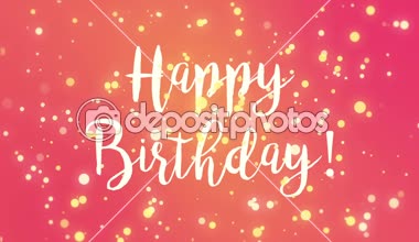 Eğlenceli pembe mutlu doğum günü tebrik kartı ile düşen sarı ışık parçacıkları.