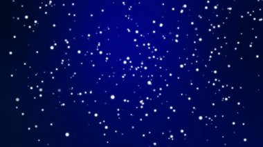 Koyu mavi zemine düşen parlayan beyaz kar tanesi parçacıkları ile kış gecesi gökyüzü arka plan.