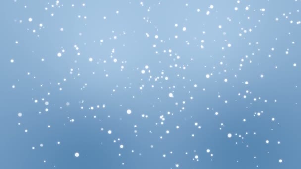 动画冬季背景与发光的白色雪花颗粒落在浅蓝色背景 — 图库视频影像