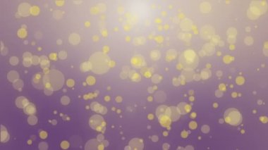 Yüzen sarı ışık parçacıkları ile büyülü koyu mor parlayan bokeh arka plan.