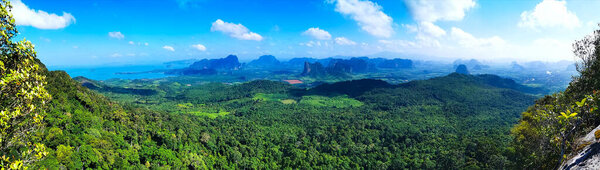 Stunning view over the Krabi landscape with forests and karsts outcrops