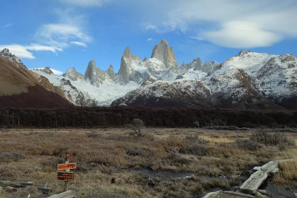 Άποψη Παγωμένου Τοπίου Του Βουνού Fitz Roy Chalten Αργεντινή — Φωτογραφία Αρχείου