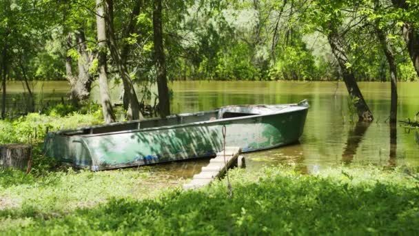 Oude vissersboot — Stockvideo