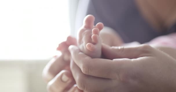 Mãe fazendo massagem nos pés para seu bebê recém-nascido — Vídeo de Stock