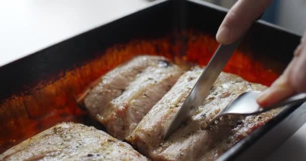 UTS ζεστό από το γκριλ πλευρά χοιρινού κρέατος — Αρχείο Βίντεο