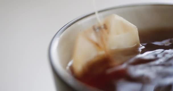 Çay poşeti bir bardağa demlenmiş — Stok video