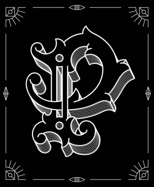 Siyah arka plan vektör çizim modern tarzı harf P resmeden bir beyaz olduğunu