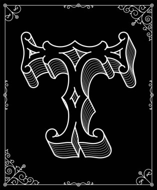 Siyah arka plan vektör çizim modern tarzı mektup T resmeden bir beyaz olduğunu