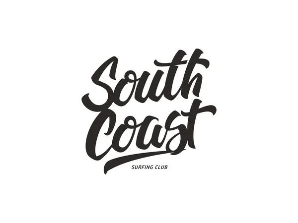 Windsurfclub Zuidkust Een Zwart Wit Hand Getrokken Costum Script Vector — Stockvector