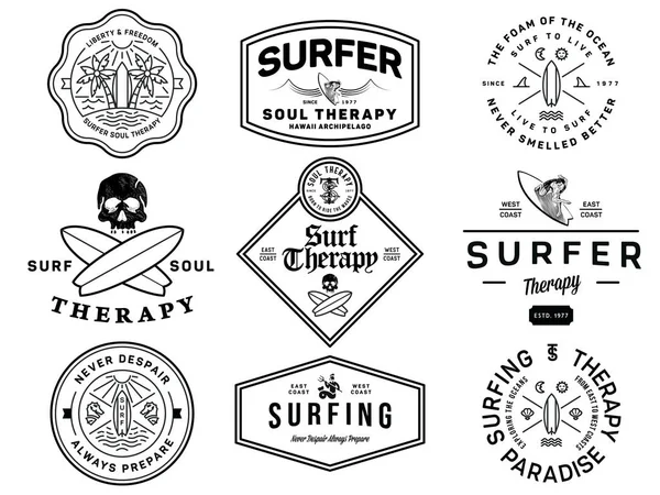 Black White Surf Badges Vol Collection Vector Illustrations Any Use — Stock Vector