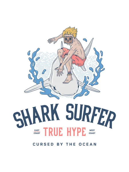 Surf Shark True Surfer Hype Uma Ilustração Vetorial Surfista Usando — Vetor de Stock