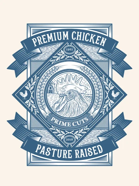 Premium Kuře Pastviny Vzneseny Odznak Vektorové Ilustrace Kvalitní Kuřecí Maso — Stockový vektor