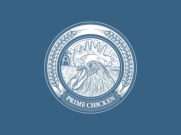 Prime chicken badge is a modern vector illustration about quality food