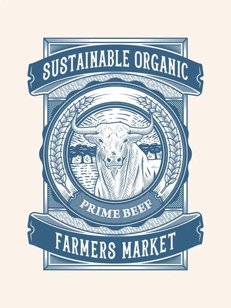 Sustainable Organic Beef Farming Packaging Design Vector Illustration Farm Quality — Stock Vector