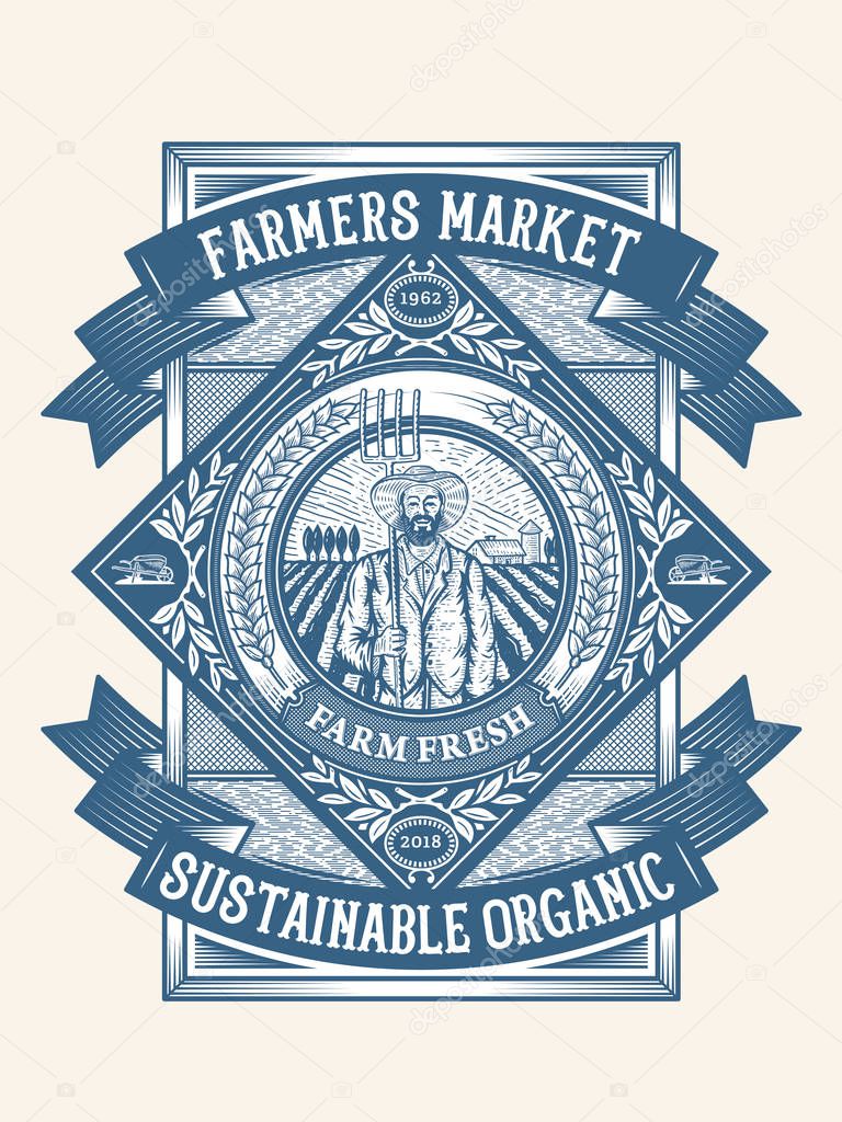 Farmers organic sustainable farming badge is a vector illustration about farm quality products at km 0.