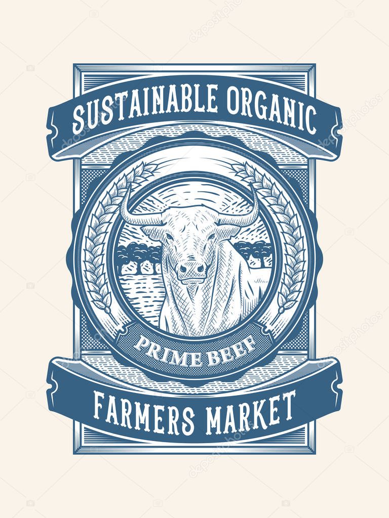 Sustainable organic beef farming packaging design 1 is a vector illustration about farm quality meat