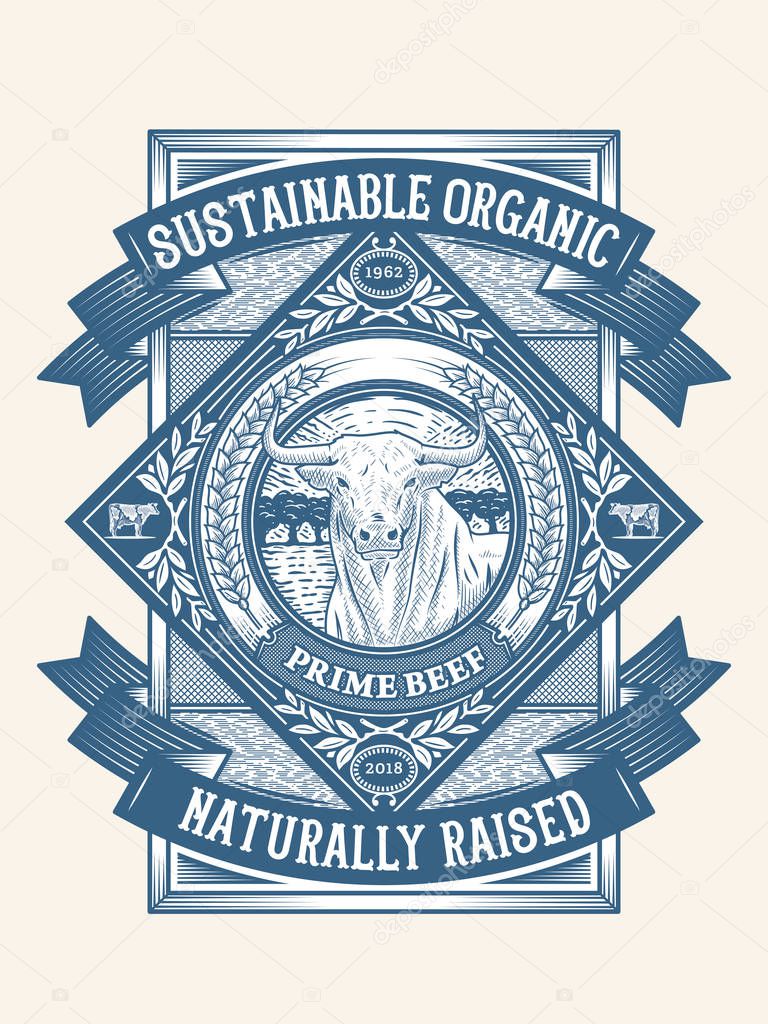 Sustainable organic pasture raised badge 2 is a vector illustration about premium quality beef meat
