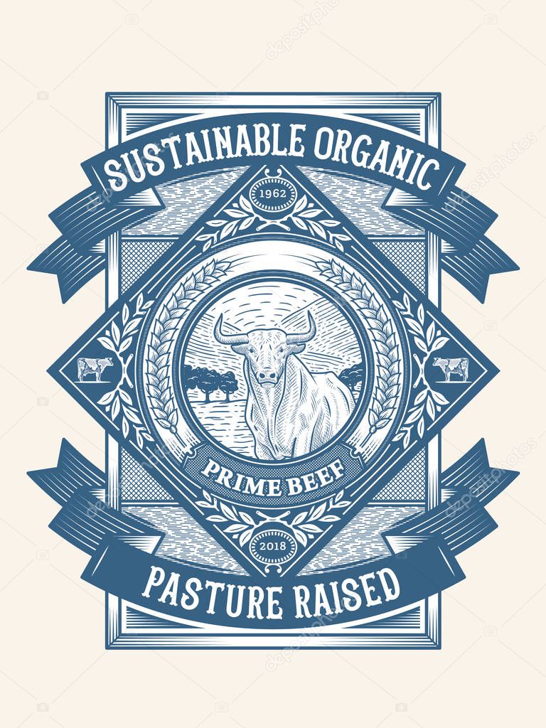Sustainable organic pasture raised badge is a vector illustration about quality beef