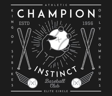 Otantik beyzbol şampiyonu içgüdüsü siyah üzerine beyaz bir vektör çizim spor hakkında olduğunu