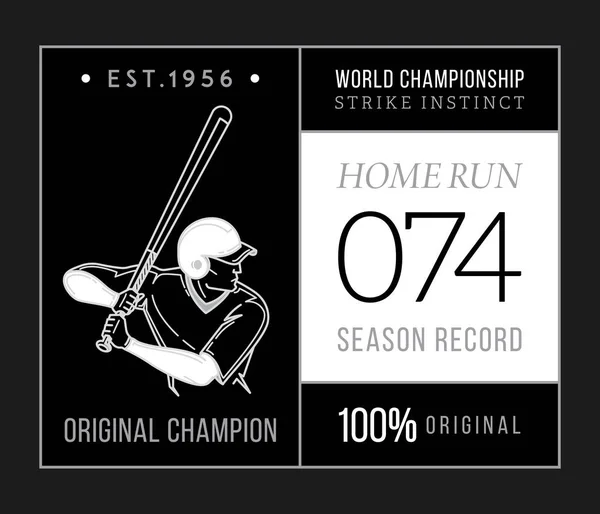 Baseball Home Run Original Champion White Black Vector Illustration Sport — Stock Vector