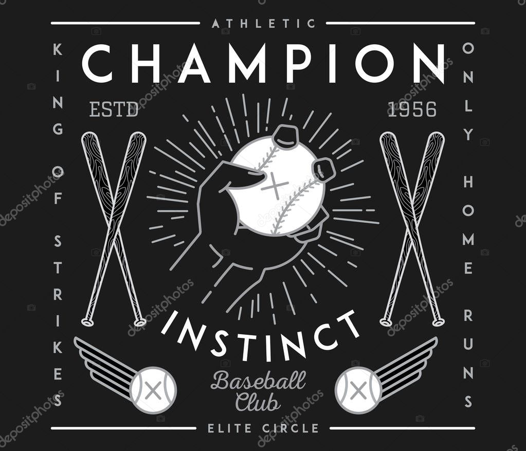 Authentic baseball champion instinct white on black is a vector illustration about sport