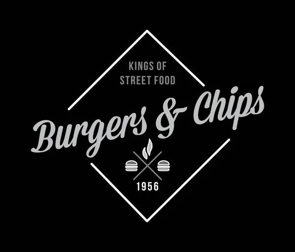 Hamburgers Chips Koningen Wit Zwart Een Vectorillustratie Straatvoedsel — Stockvector