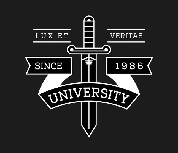 Lux Veritas Insignia Universidad Blanco Sobre Negro Vector Ilustración Sobre — Vector de stock