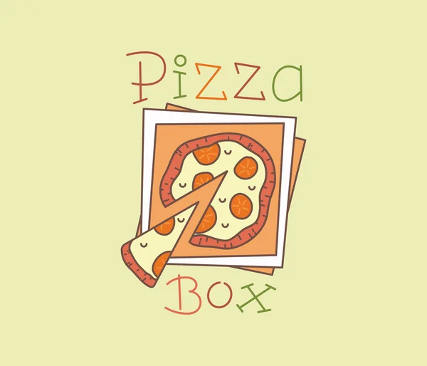 ボックスの配達サービスが質のハンドメイドの自宅 または外出先で食べられるイタリアン スタイルのピザについてのベクトル図です — ストックベクタ