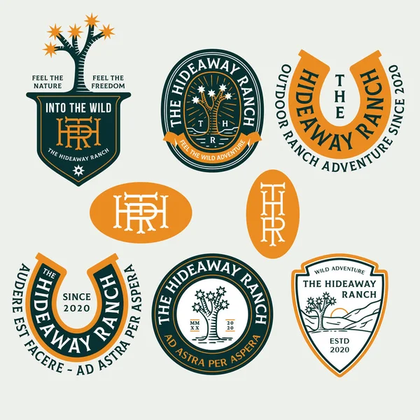 Badges Vectoriels Aventure Ranch Désert Coloré — Image vectorielle
