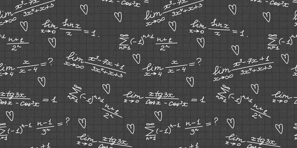 Vektor Nahtlose Muster Mit Handgeschriebenen Weißen Mathematischen Formeln Zahlen Berechnungen — Stockvektor