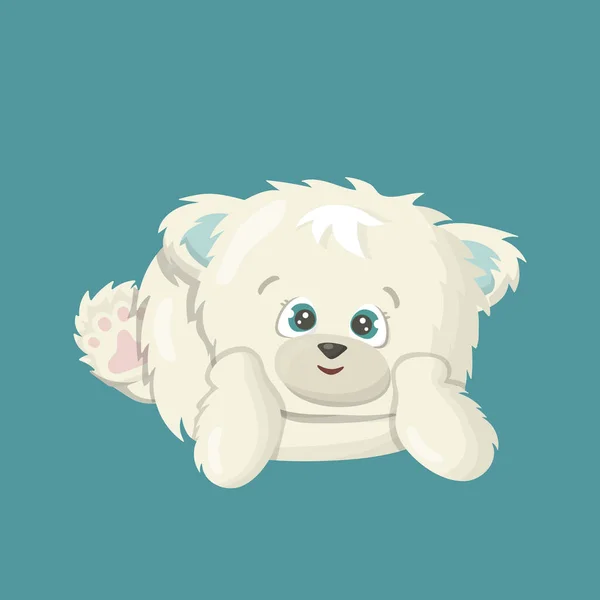 Blanco Polar Sonriente Oso Feliz Está Tumbado Suelo Dibujos Animados — Vector de stock