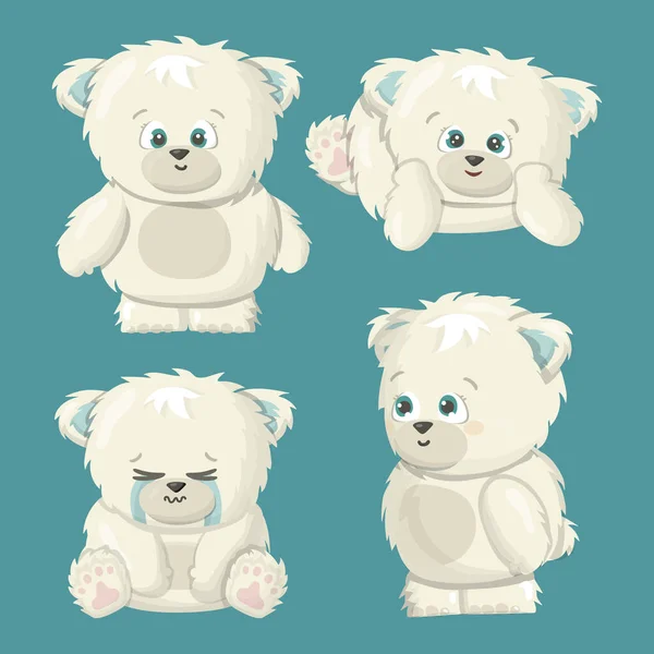 White Polar Smiling Happy Open Minded Bear Set Cartoon Vector — Stock Vector