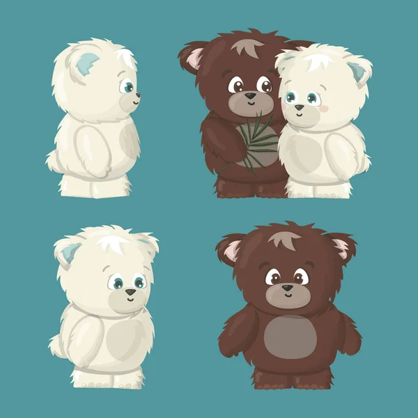 Blanco Polar Marrón Grizzly Sonriente Osos Felices Poses Conjunto Están — Vector de stock