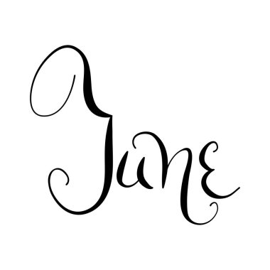 Vektör Haziran el çizimi izole edilmiş ay çizimi. Planlamacılar ve takvimler için zarif bir ay. Yazdırılabilir projeler için el yazısıyla yazılmış zarif el yazısı, el yazısı isimleri