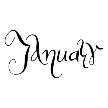 Vektör Ocak ayı İngilizce el çizimi. El yazısı mürekkeple yapılmış. El yazısı tarzında zarif bir ay ismi. Yazdırılabilir projeler için sanatsal el yazısı ay adı