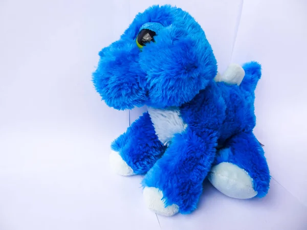 Muñeca Con Forma Dinosaurio Color Azul Sobre Fondo Gris — Foto de Stock