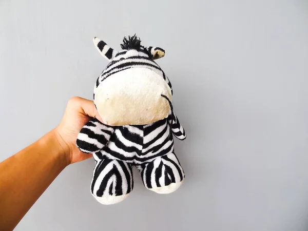 Zebra Shaped Doll Black White Gray Background — Stock Photo, Image