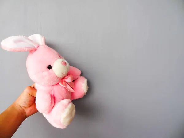 Pink Bunny Doll Gray Background — Stock Photo, Image