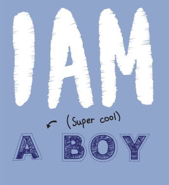 Vector illustration of handwritten lettering I am a super cool boy, isolated. stitch, hatch, embroidery, hand drawn imitation, drawn with a tablet print for t shirt, fashion clothes design clipart