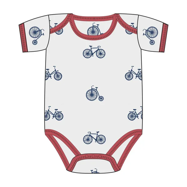 Illustration vectorielle de vêtements mignons pour nouveau-né avec un vélo — Image vectorielle