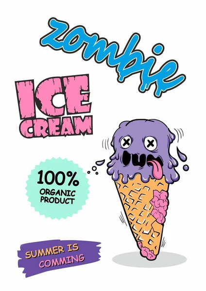Vector cute zombie ice cream. Original detailed vector illustration with simple gradient. Can be used for T shirt design or for Halloween. Summer is coming — Stock Vector