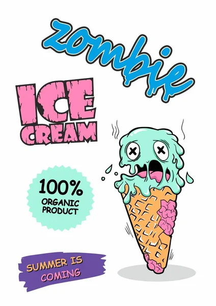 Vector cute zombie ice cream. Original detailed vector illustration with simple gradient. Can be used for T shirt design or for Halloween. Summer is coming — Stock Vector