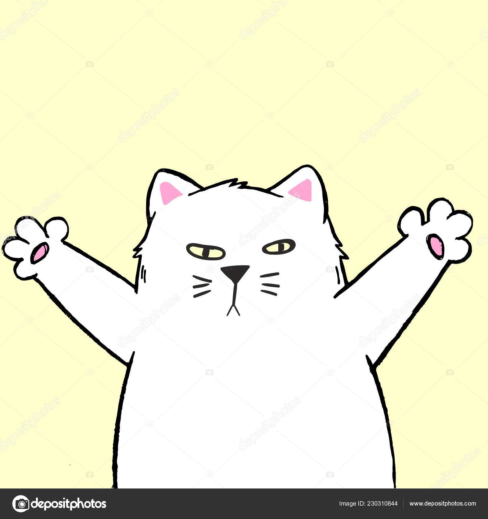 Illustration Vectorielle Mignon Dessin Anime Main Chat Blanc Bras Ouverts Image Vectorielle Par Caupona C Illustration