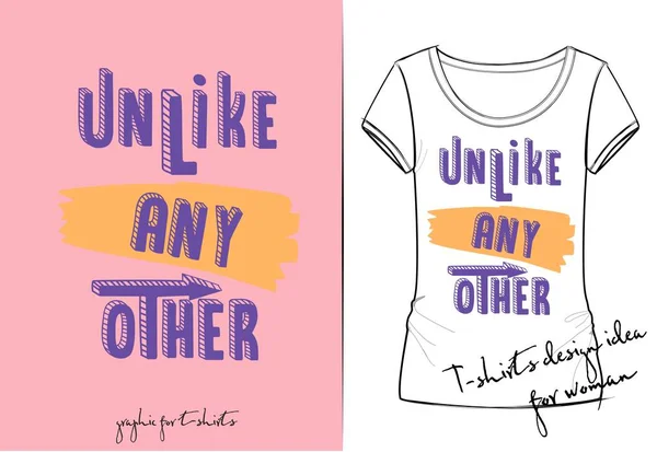 Vector illustratie van schattige paarse cartoon belettering - in tegenstelling tot alle andere, getekend met een Tablet PC, hand getrokken imitatie, 3D-effect, mode print voor een t-shirt of pyjama's voor meisje en vrouw — Stockvector