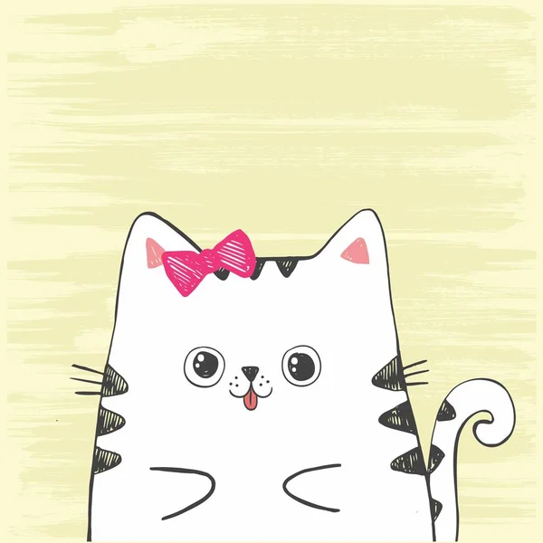 Cute vector hand drawn illustration with sketch cat. White kitten isolated on a yellow background. — Stock Vector