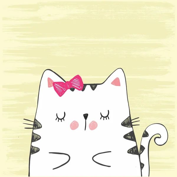 Lindo vector dibujado a mano ilustración con gato boceto. Gatito blanco aislado sobre un fondo amarillo . — Archivo Imágenes Vectoriales