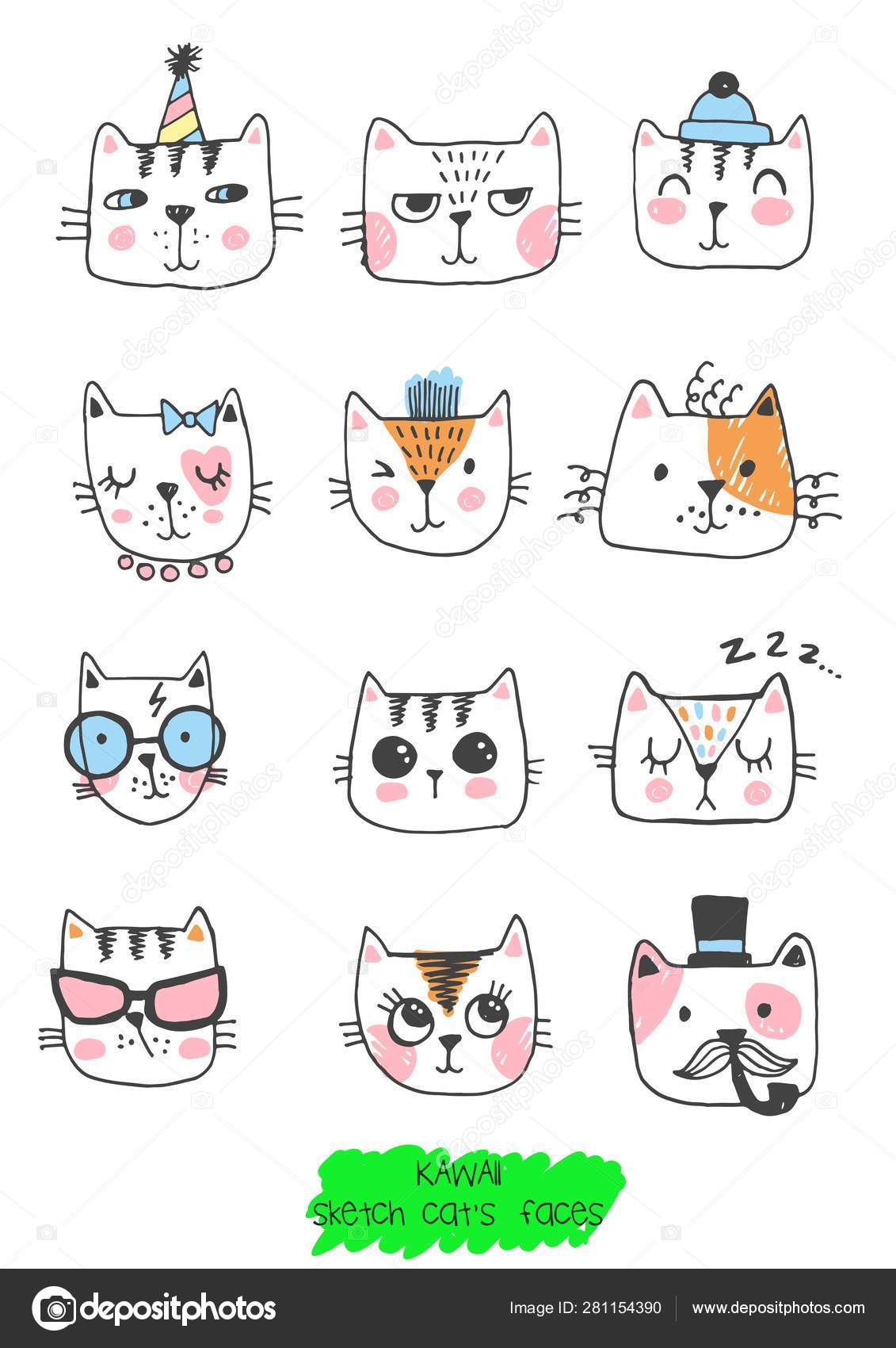 Set of Kawaii Cartoon Style Doodle Sweety Characters. Collection