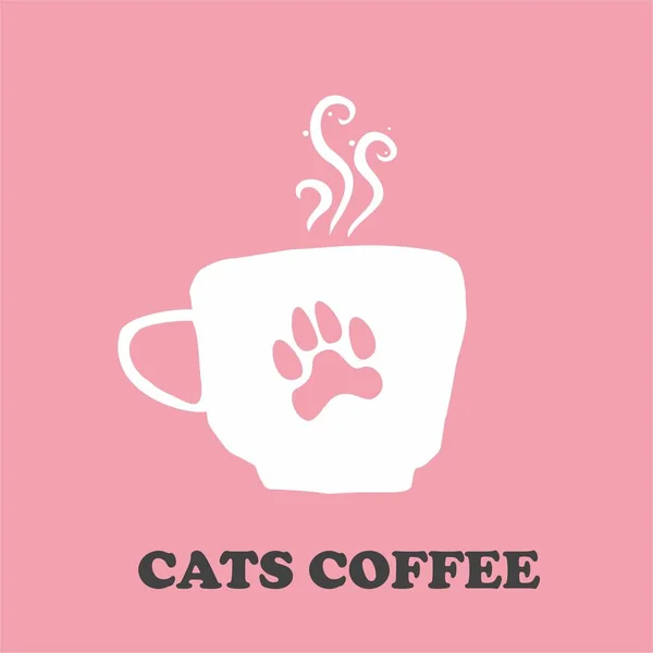 Kaffee Tee heiße Katze Logo-Design — Stockvektor