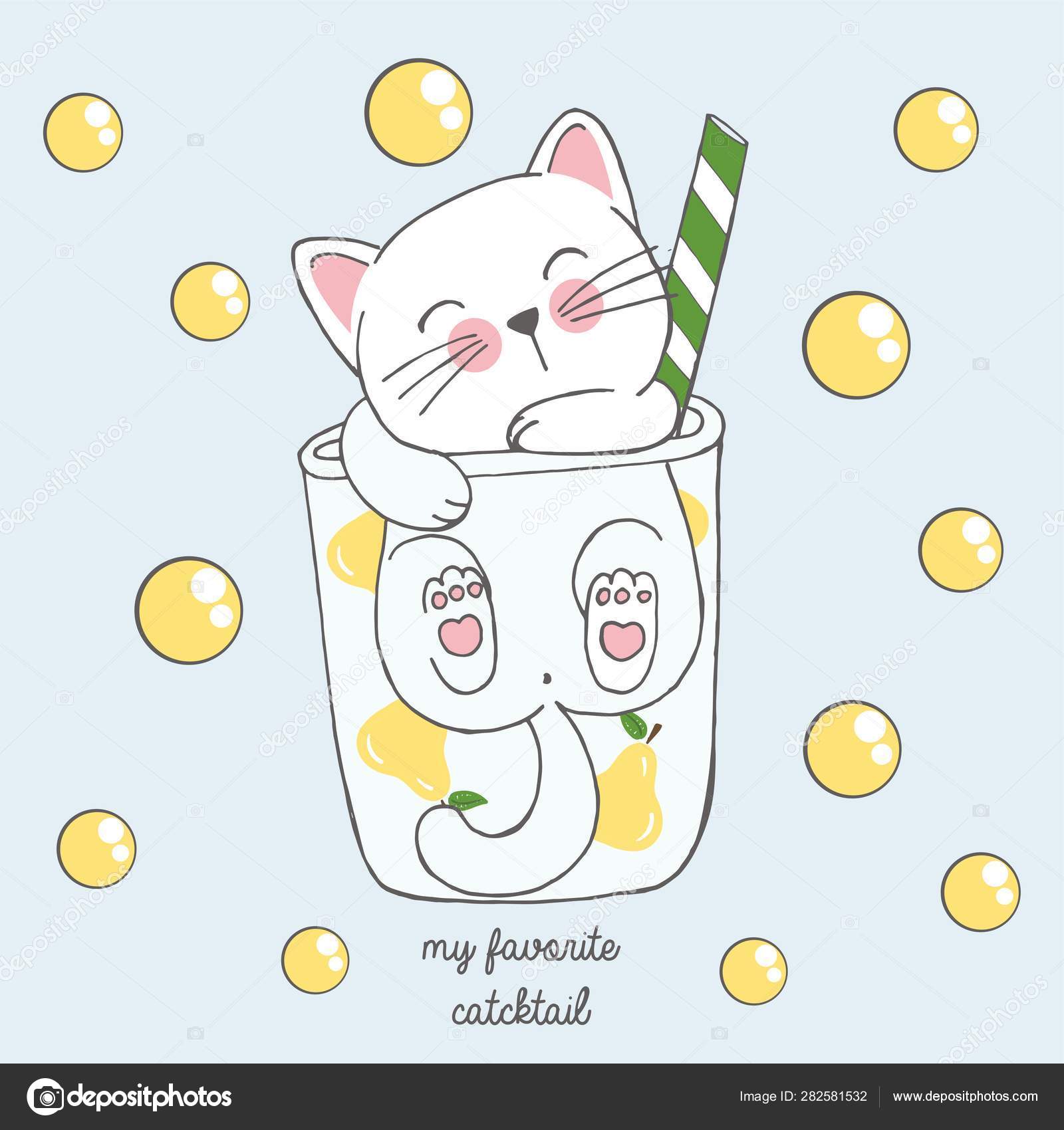 kawaii cat, kawaii anime Stock Illustration